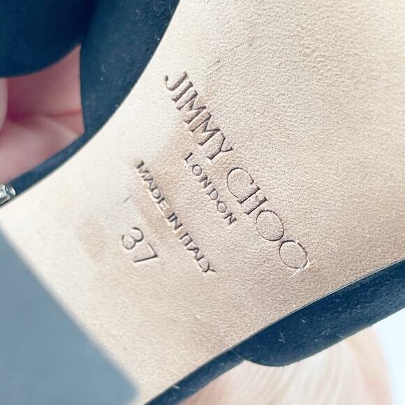 Jimmy Choo Black Suede Baia Crystal Fringe Square Open Toe Mule Heel size IT 37 - Picture 12 of 12